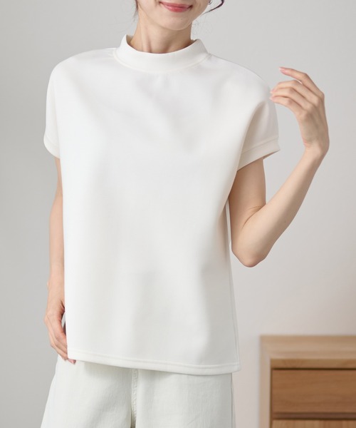 DAYRA(デイラ)の「ソリッドカラー ボトルネック ポンチ 半袖 トップス(Tシャツ/カットソー・レディース・ライトグレー/ダークグレー/ホワイト/ブラック・FREE)」の2枚目の写真