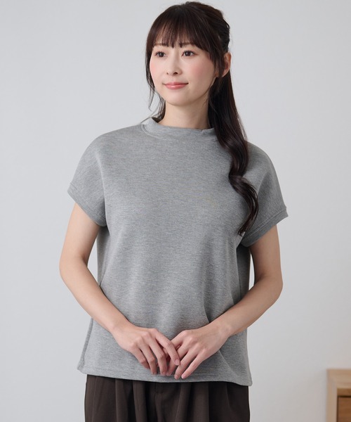 DAYRA(デイラ)の「ソリッドカラー ボトルネック ポンチ 半袖 トップス(Tシャツ/カットソー・レディース・ライトグレー/ダークグレー/ホワイト/ブラック・FREE)」の4枚目の写真
