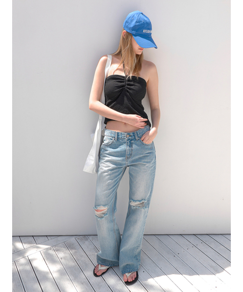 ATELIER NAIN(アトリエナイン)の「DAMAGED WASHED BOOTSCUT DENIM (PT-5787)(デニムパンツ・レディース・ブルー・SMALL/MEDIUM)」の3枚目の写真