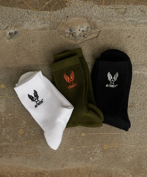 AVIREX(アヴィレックス)の「AVIREX/アビレックス Air Force Embroidery SOCKS エアフォース 刺繍 ソックス 靴下 3足組 3足セット クルー丈ソックス メンズ 2026年 夏 夏服(ソックス/靴下・メンズ・マルチ・25-27)」の1枚目の写真