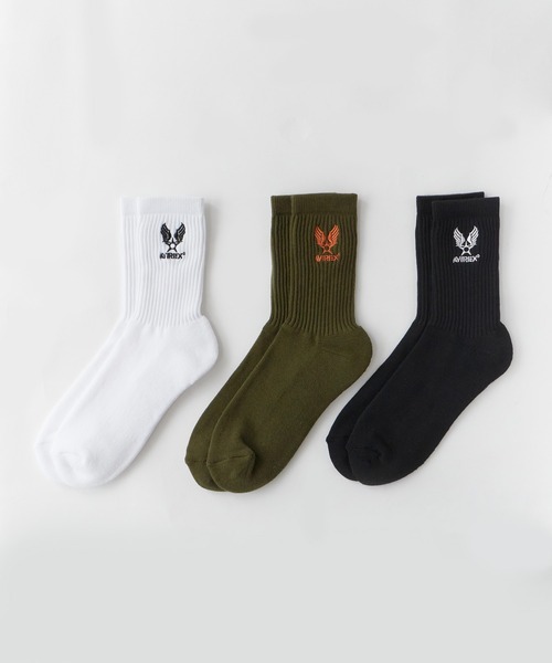 AVIREX(アヴィレックス)の「AVIREX/アビレックス Air Force Embroidery SOCKS エアフォース 刺繍 ソックス 靴下 3足組 3足セット クルー丈ソックス メンズ 2026年 夏 夏服(ソックス/靴下・メンズ・マルチ・25-27)」の2枚目の写真