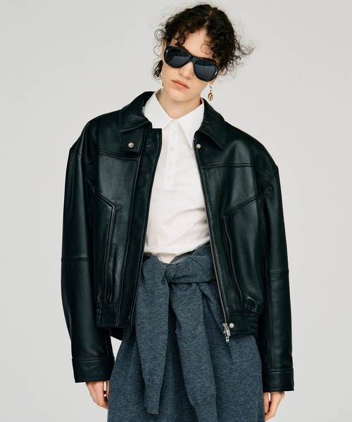 PRANK PROJECT(プランクプロジェクト)の「【2026Autumn Pre-Order】タックポケットハイネックレザーブルゾン / Tuck Pocket High-Neck Leather Blouson(ブルゾン・レディース・ブラック・FREE)」の4枚目の写真