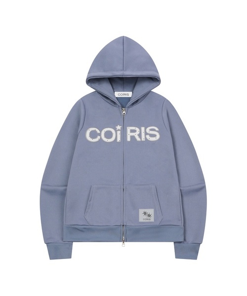 COIRIS(コイリス)の「ラベオドットアップリケロゴフードジップアップ 男女共用 (2カラー)(パーカー・レディース・スカイブルー/ブラック・FREE)」の2枚目の写真