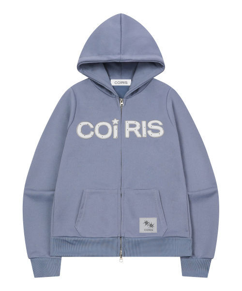 COIRIS(コイリス)の「ラベオドットアップリケロゴフードジップアップ 男女共用 (2カラー)(パーカー・レディース・スカイブルー/ブラック・FREE)」の3枚目の写真