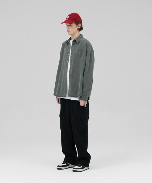STENDS（ステンズ）の「[M~4XL] ピグメントウォッシングシャツ_ディープカーキ（シャツ/ブラウス・メンズ・その他・XX-LARGE/XXX-LARGE/X-LARGE/LARGE/MEDIUM）」の2枚目の写真