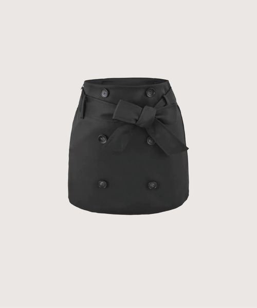 LA POMME petit(ラポミ・プチ)の「Trench-Inspired Belted Mini Skirt/トレンチ風ベルト付きミニスカート(スカート・レディース・ブラック/カーキ・MEDIUM/SMALL/LARGE)」の2枚目の写真
