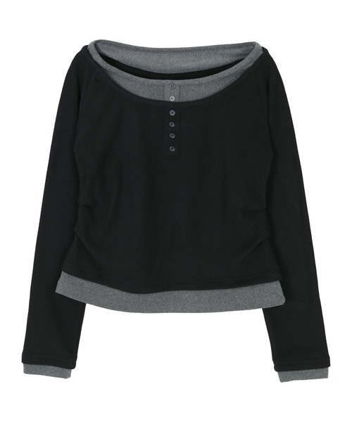miette(ミエット)の「配色レイヤード風起毛トップス(Tシャツ/カットソー・レディース・チャコール/ブラック/ライトブルー・M/L)」の6枚目の写真