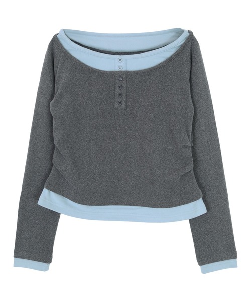 miette(ミエット)の「配色レイヤード風起毛トップス(Tシャツ/カットソー・レディース・チャコール/ブラック/ライトブルー・M/L)」の7枚目の写真