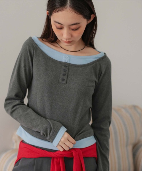 miette(ミエット)の「配色レイヤード風起毛トップス(Tシャツ/カットソー・レディース・チャコール/ブラック/ライトブルー・M/L)」の18枚目の写真