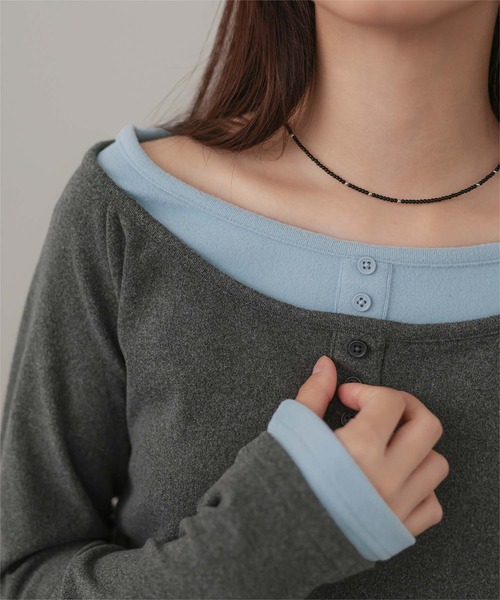 miette(ミエット)の「配色レイヤード風起毛トップス(Tシャツ/カットソー・レディース・チャコール/ブラック/ライトブルー・M/L)」の19枚目の写真