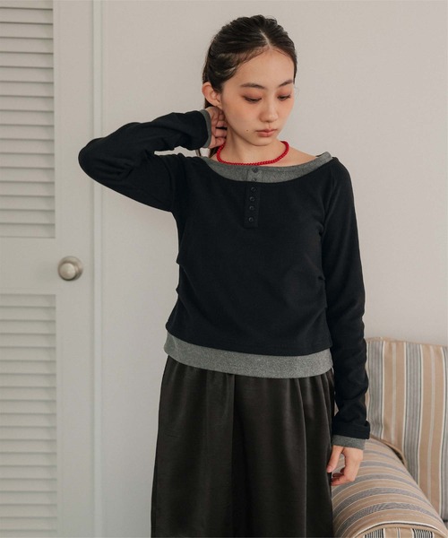 miette(ミエット)の「配色レイヤード風起毛トップス(Tシャツ/カットソー・レディース・チャコール/ブラック/ライトブルー・M/L)」の10枚目の写真