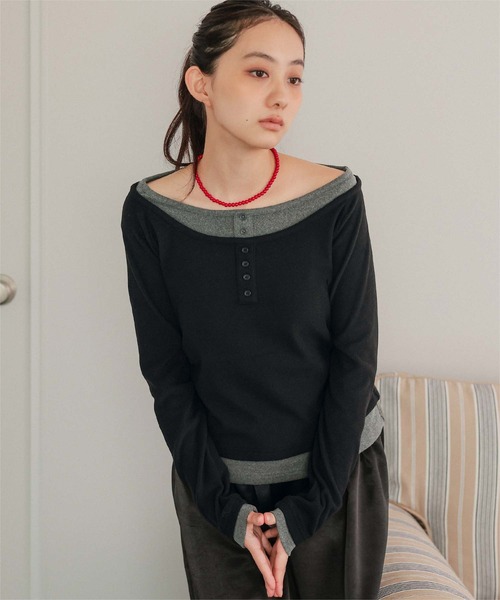 miette(ミエット)の「配色レイヤード風起毛トップス(Tシャツ/カットソー・レディース・チャコール/ブラック/ライトブルー・M/L)」の12枚目の写真