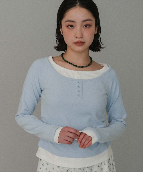 miette(ミエット)の「配色レイヤード風起毛トップス(Tシャツ/カットソー・レディース・チャコール/ブラック/ライトブルー・M/L)」の4枚目の写真