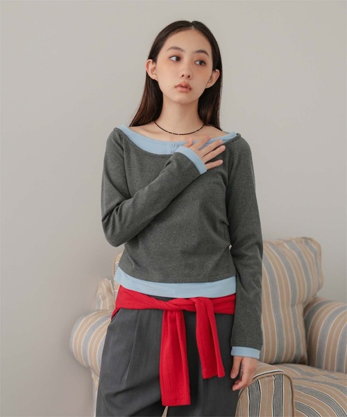 miette(ミエット)の「配色レイヤード風起毛トップス(Tシャツ/カットソー・レディース・チャコール/ブラック/ライトブルー・M/L)」の16枚目の写真