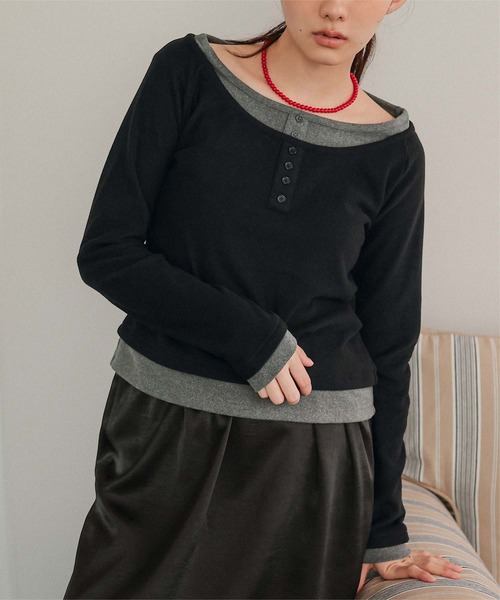 miette(ミエット)の「配色レイヤード風起毛トップス(Tシャツ/カットソー・レディース・チャコール/ブラック/ライトブルー・M/L)」の14枚目の写真