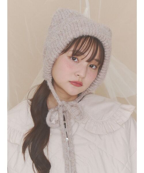 merry jenny（メリージェニー）の「Bear Ear Knit Cap（ニットキャップ/ビーニー・レディース・ベージュ/オフホワイト/グレー・FREE）」の3枚目の写真