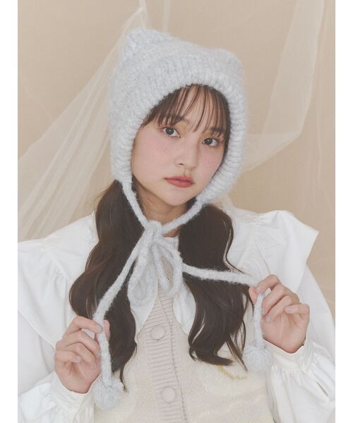 merry jenny（メリージェニー）の「Bear Ear Knit Cap（ニットキャップ/ビーニー・レディース・ベージュ/オフホワイト/グレー・FREE）」の2枚目の写真