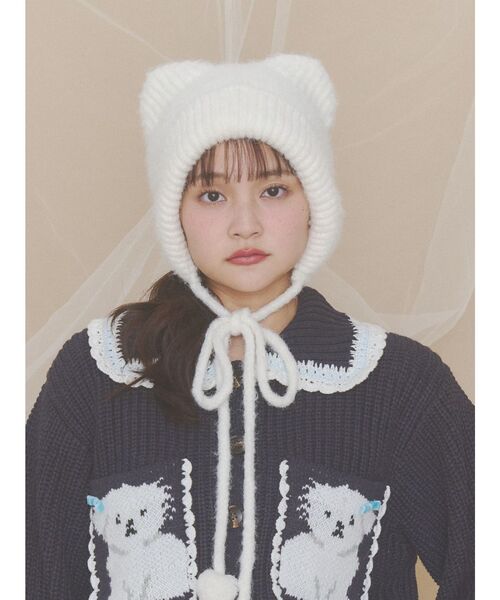 merry jenny（メリージェニー）の「Bear Ear Knit Cap（ニットキャップ/ビーニー・レディース・ベージュ/オフホワイト/グレー・FREE）」の11枚目の写真