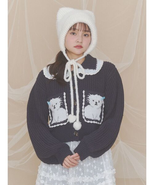 merry jenny（メリージェニー）の「Bear Ear Knit Cap（ニットキャップ/ビーニー・レディース・ベージュ/オフホワイト/グレー・FREE）」の12枚目の写真