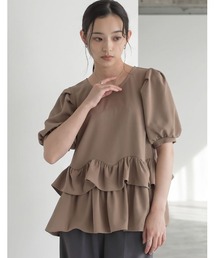 [接触冷感/UVカット97%以上/UPF50+/防シワ］カットジョーゼットフリルヘムトップス