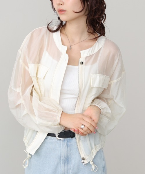 Bab(バブ)の「ドロストシアーブルゾン(シャツ/ブラウス・レディース・ブラック/ホワイト系その他・MEDIUM)」の1枚目の写真