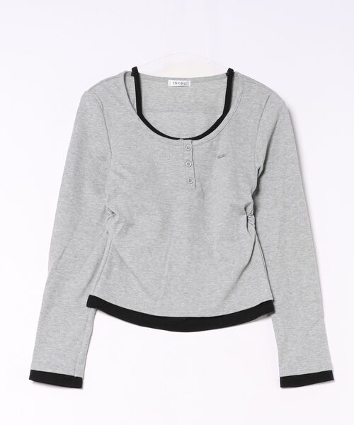 INGNI（イング）の「プレート付ヘンリーネックレイヤードラメリブトップス（Tシャツ/カットソー・レディース・グレー系その他3/ブラック×ブルー/ブラック×グレー/ブラック系8/ワイン系2・M）」の22枚目の写真