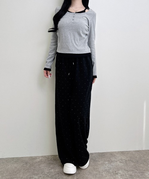 INGNI（イング）の「プレート付ヘンリーネックレイヤードラメリブトップス（Tシャツ/カットソー・レディース・グレー系その他3/ブラック×ブルー/ブラック×グレー/ブラック系8/ワイン系2・M）」の14枚目の写真