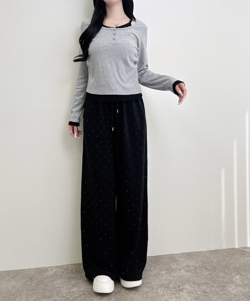 INGNI（イング）の「プレート付ヘンリーネックレイヤードラメリブトップス（Tシャツ/カットソー・レディース・グレー系その他3/ブラック×ブルー/ブラック×グレー/ブラック系8/ワイン系2・M）」の15枚目の写真