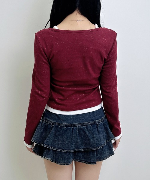 INGNI（イング）の「プレート付ヘンリーネックレイヤードラメリブトップス（Tシャツ/カットソー・レディース・グレー系その他3/ブラック×ブルー/ブラック×グレー/ブラック系8/ワイン系2・M）」の19枚目の写真
