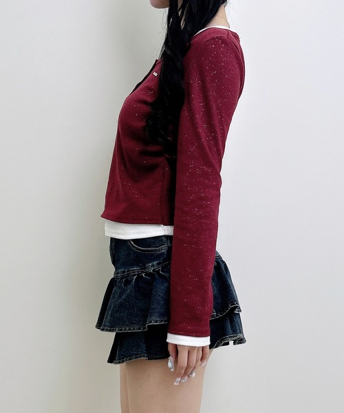 INGNI（イング）の「プレート付ヘンリーネックレイヤードラメリブトップス（Tシャツ/カットソー・レディース・グレー系その他3/ブラック×ブルー/ブラック×グレー/ブラック系8/ワイン系2・M）」の20枚目の写真