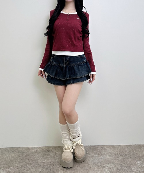 INGNI（イング）の「プレート付ヘンリーネックレイヤードラメリブトップス（Tシャツ/カットソー・レディース・グレー系その他3/ブラック×ブルー/ブラック×グレー/ブラック系8/ワイン系2・M）」の21枚目の写真