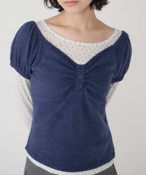 Unblend(アンブレンド)の「【Unblend】アソート柄 シアーロンT&ヘンリーネック パフスリーブトップス<セットアイテム>(Tシャツ/カットソー・レディース・グレー/オフホワイト/チャコール/ネイビー・FREE)」の4枚目の写真