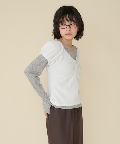 Unblend(アンブレンド)の「【Unblend】アソート柄 シアーロンT&ヘンリーネック パフスリーブトップス<セットアイテム>(Tシャツ/カットソー・レディース・グレー/オフホワイト/チャコール/ネイビー・FREE)」の5枚目の写真