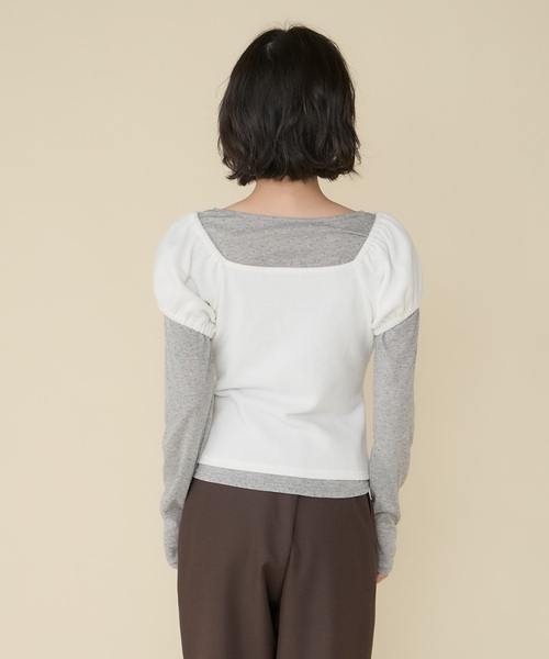 Unblend(アンブレンド)の「【Unblend】アソート柄 シアーロンT&ヘンリーネック パフスリーブトップス<セットアイテム>(Tシャツ/カットソー・レディース・グレー/オフホワイト/チャコール/ネイビー・FREE)」の6枚目の写真