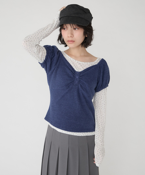 Unblend(アンブレンド)の「【Unblend】アソート柄 シアーロンT&ヘンリーネック パフスリーブトップス<セットアイテム>(Tシャツ/カットソー・レディース・グレー/オフホワイト/チャコール/ネイビー・FREE)」の8枚目の写真
