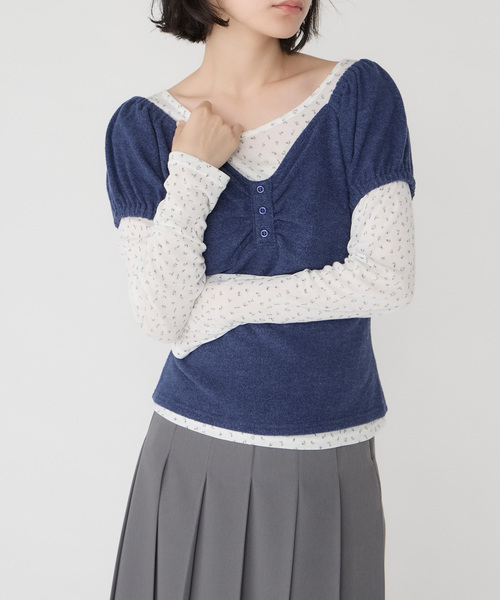 Unblend(アンブレンド)の「【Unblend】アソート柄 シアーロンT&ヘンリーネック パフスリーブトップス<セットアイテム>(Tシャツ/カットソー・レディース・グレー/オフホワイト/チャコール/ネイビー・FREE)」の9枚目の写真