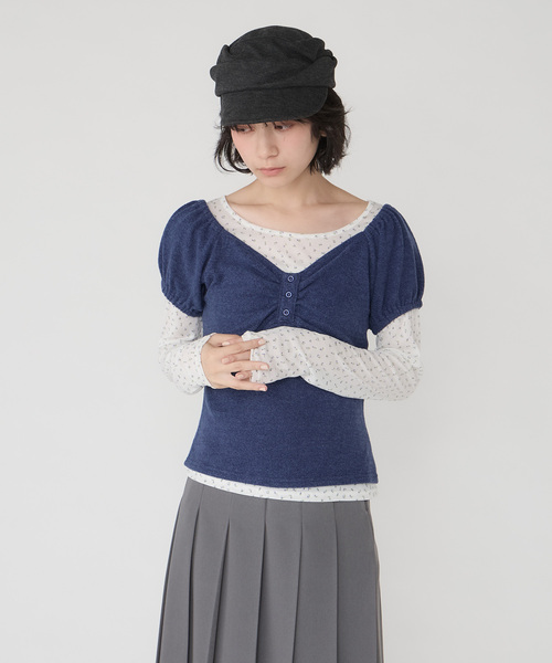 Unblend(アンブレンド)の「【Unblend】アソート柄 シアーロンT&ヘンリーネック パフスリーブトップス<セットアイテム>(Tシャツ/カットソー・レディース・グレー/オフホワイト/チャコール/ネイビー・FREE)」の10枚目の写真