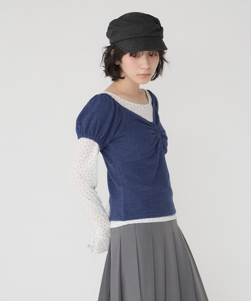 Unblend(アンブレンド)の「【Unblend】アソート柄 シアーロンT&ヘンリーネック パフスリーブトップス<セットアイテム>(Tシャツ/カットソー・レディース・グレー/オフホワイト/チャコール/ネイビー・FREE)」の11枚目の写真