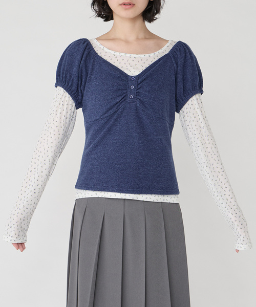 Unblend(アンブレンド)の「【Unblend】アソート柄 シアーロンT&ヘンリーネック パフスリーブトップス<セットアイテム>(Tシャツ/カットソー・レディース・グレー/オフホワイト/チャコール/ネイビー・FREE)」の14枚目の写真