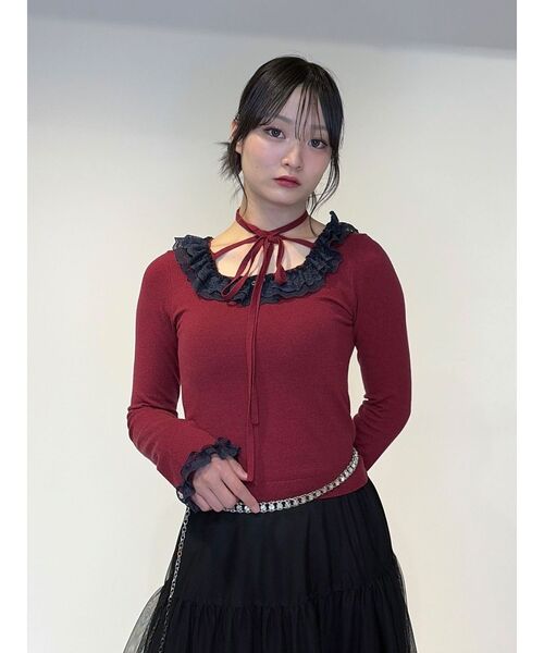 jouetie(ジュエティ)の「ネックフリルリボンニット(ニット/セーター・レディース・グレー/レッド/ブラック/アイボリー・FREE)」の13枚目の写真