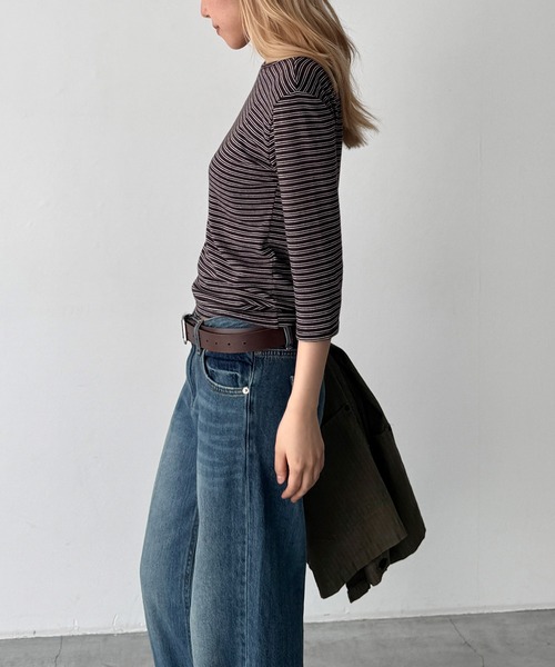 CANAL JEAN(キャナルジーン)の「El mar ナローボーダー7分袖Tシャツ(Tシャツ/カットソー・レディース・チャコールグレー/ブラウン・ONE SIZE)」の6枚目の写真