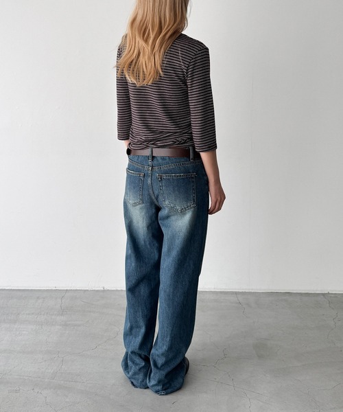 CANAL JEAN(キャナルジーン)の「El mar ナローボーダー7分袖Tシャツ(Tシャツ/カットソー・レディース・チャコールグレー/ブラウン・ONE SIZE)」の7枚目の写真