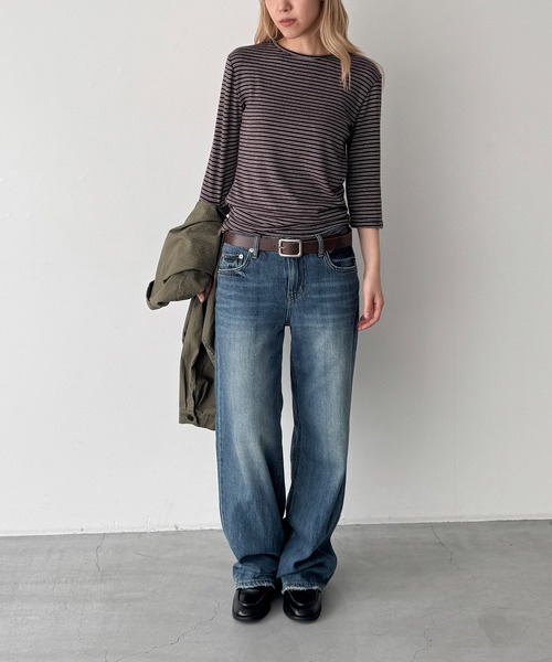 CANAL JEAN(キャナルジーン)の「El mar ナローボーダー7分袖Tシャツ(Tシャツ/カットソー・レディース・チャコールグレー/ブラウン・ONE SIZE)」の8枚目の写真