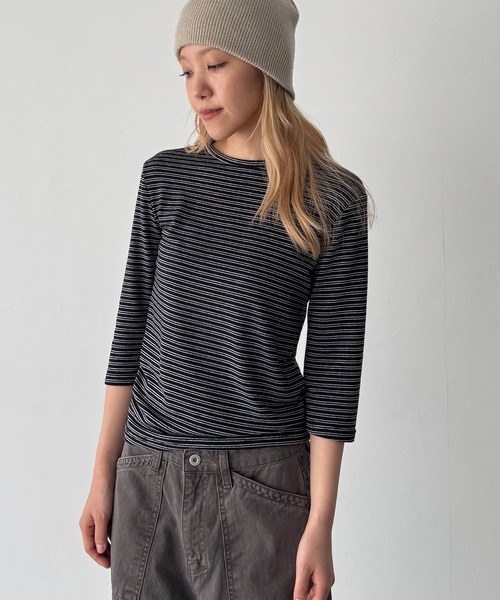 CANAL JEAN(キャナルジーン)の「El mar ナローボーダー7分袖Tシャツ(Tシャツ/カットソー・レディース・チャコールグレー/ブラウン・ONE SIZE)」の11枚目の写真