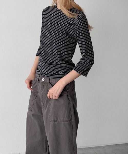 CANAL JEAN(キャナルジーン)の「El mar ナローボーダー7分袖Tシャツ(Tシャツ/カットソー・レディース・チャコールグレー/ブラウン・ONE SIZE)」の12枚目の写真