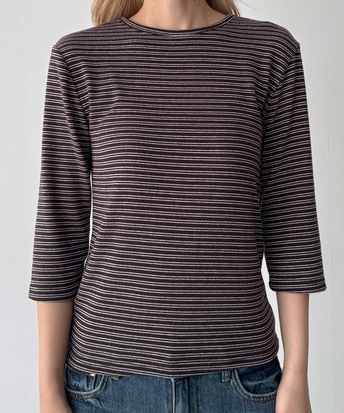 CANAL JEAN(キャナルジーン)の「El mar ナローボーダー7分袖Tシャツ(Tシャツ/カットソー・レディース・チャコールグレー/ブラウン・ONE SIZE)」の15枚目の写真