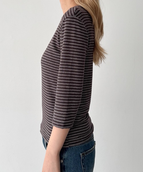 CANAL JEAN(キャナルジーン)の「El mar ナローボーダー7分袖Tシャツ(Tシャツ/カットソー・レディース・チャコールグレー/ブラウン・ONE SIZE)」の16枚目の写真