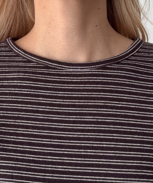 CANAL JEAN(キャナルジーン)の「El mar ナローボーダー7分袖Tシャツ(Tシャツ/カットソー・レディース・チャコールグレー/ブラウン・ONE SIZE)」の3枚目の写真