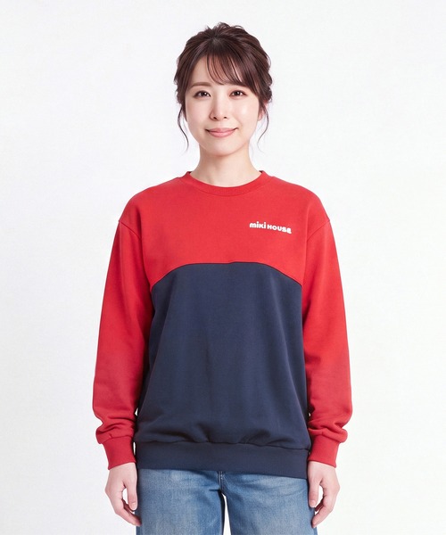 MIKI HOUSE(ミキハウス)の「【WEB限定】バイカラートレーナー(大人用)(Tシャツ/カットソー・レディース・ブラック/レッド/ブルー系その他/オレンジ・M(165-175cm)/S(155-165cm)/L(175-185cm))」の1枚目の写真