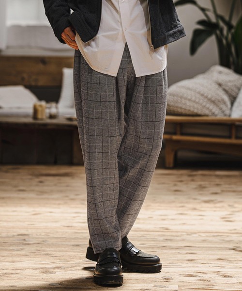 CAMBIO(カンビオ)の「mp15404- Wool Blend Bonded Check Wide Tapered Pants チェックワイドテーパードパンツ(A76126cmb)(その他パンツ・メンズ・チャコール/グレー/ブラウン/ダークネイビー・S/L/M)」の3枚目の写真